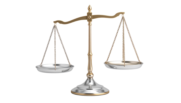 Golden and silver uneven balance scales with one side raised higher - Powered by Adobe