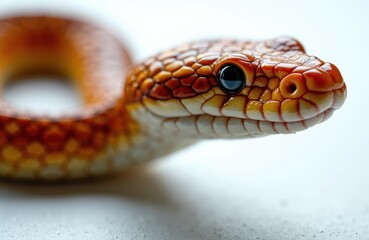 Fototapeta premium Close-up of a colorful snake with detailed scales and bright eyes on a white background
