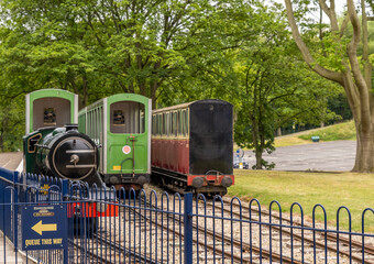Vintage locomotive train and passenger carriages on the Scarborough North Bay Railway