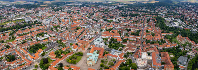 Aerial view around the old town in the city Hildesheim on an sunny spring day