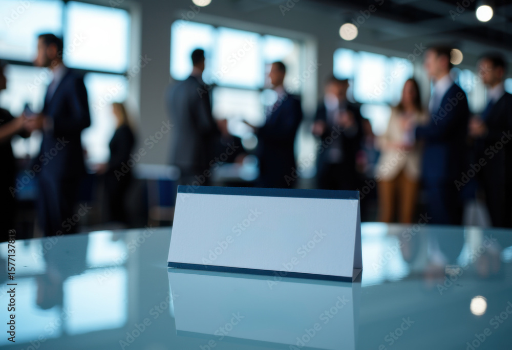 Aufkleber empty table with a blank nameplate in a busy conference room or office setting