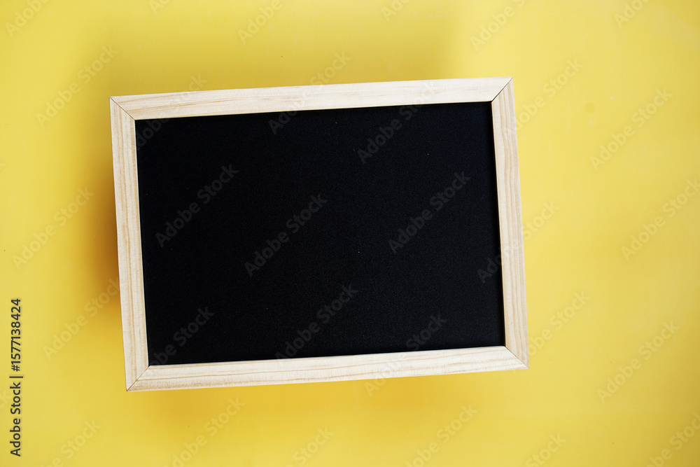 Poster empty chalkboard mockup space for text message on yellow background