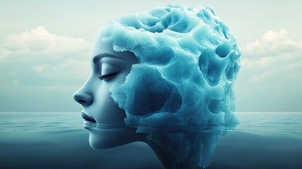 EQ versus IQ concept with iceberg illustrating emotional intelligence versus cognitive reasoning.