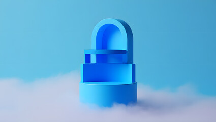 Fototapeta premium Blue Podium Mockup: Modern Advertising Showcase, Clean Minimalist Design, Product Display, 3D Render.