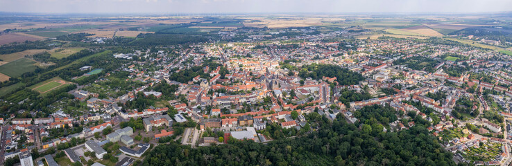 Aerial view around the old town in the city  Köthen (Anhalt), on an cloudy spring noon