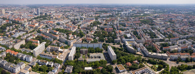 Aerial view around the old town in the city  Leipzig, on an sunny spring noon