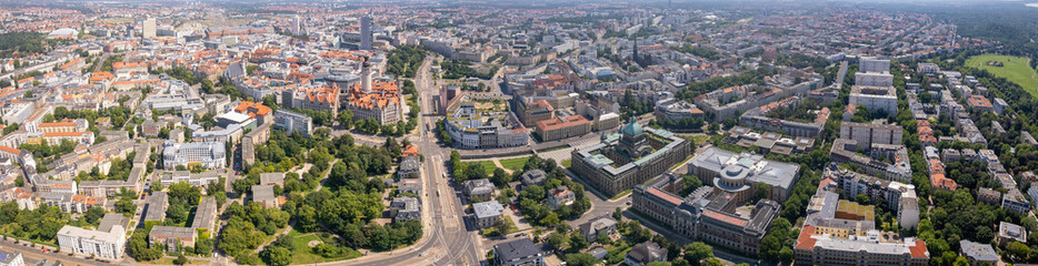 Aerial view around the old town in the city  Leipzig, on an sunny spring noon
