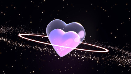 3D render bubble heart planet in galaxy.