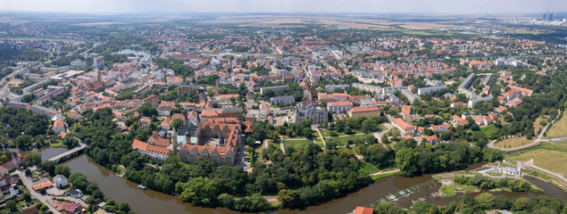 Aerial view around the old town in the city  Merseburg, on an sunny spring noon