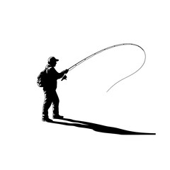  "Casting Fisherman Silhouette Black and White Outdoor Recreation Illustration"