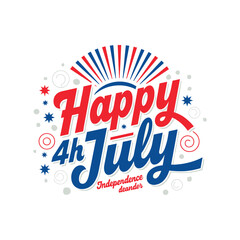 Happy 4th of July greeting cards with handwritten letters & festive elements, as well as red and blue calligraphy. Stickers and emblems. 4th of July Independence Day posters, banners, & greeting card © taliDesign
