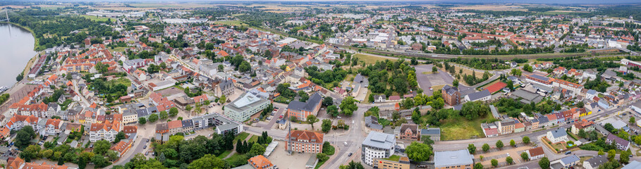 Aerial view around the old town in the city  Schönebeck, on an sunny spring afternoon