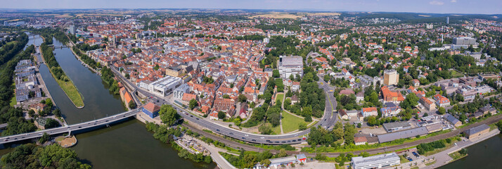 Aerial view around the old town in the city  Schweinfurt, on an sunny spring afternoon
