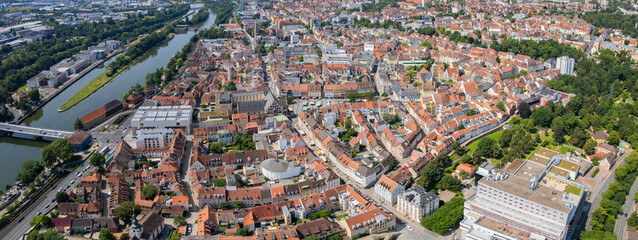 Aerial view around the old town in the city  Schweinfurt, on an sunny spring afternoon