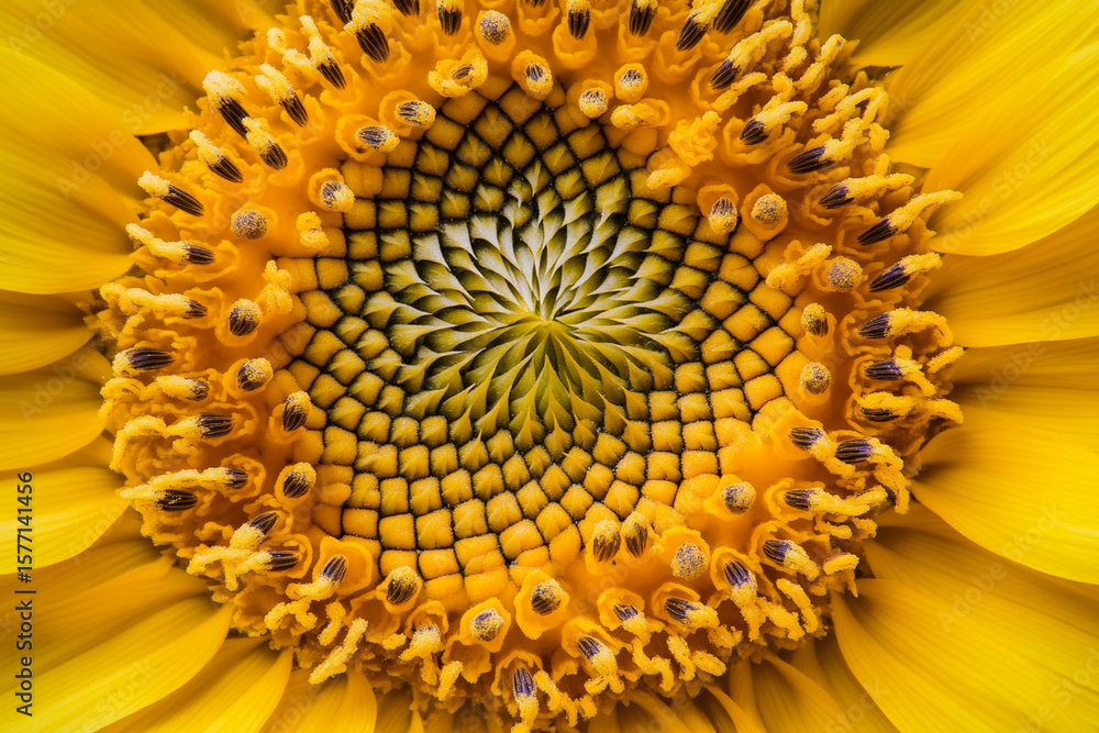 Poster sunflower center showcasing intricate textures and patterns