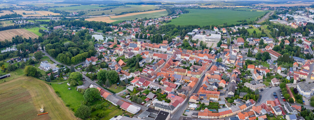 Aerial view around the old town in the city  Triptis on an sunny spring afternoon