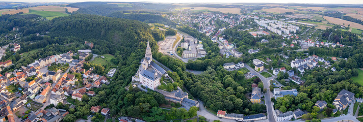 Aerial view around the old town in the city Weida on an sunny spring day