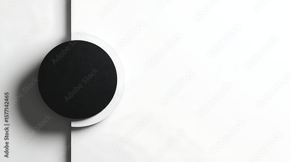 Poster minimalist abstract black geometric shapes arranged on a clean white background with high contrast a