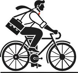 Businessman on a bicycle riding to work conceptual illustration black and white vector