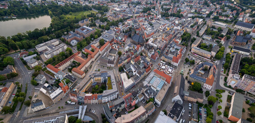 Aerial view around the old town in the city Zwickau on an cloudy spring day