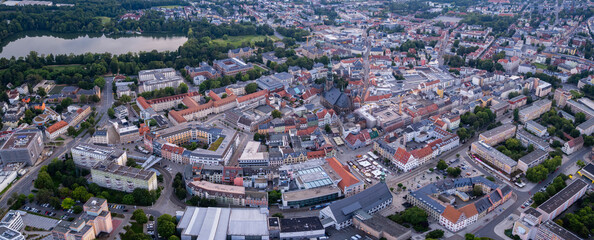 Aerial view around the old town in the city Zwickau on an cloudy spring day