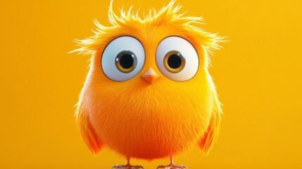 Cute fluffy yellow bird cartoon character.