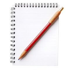 A spiral-bound notebook with a red pencil