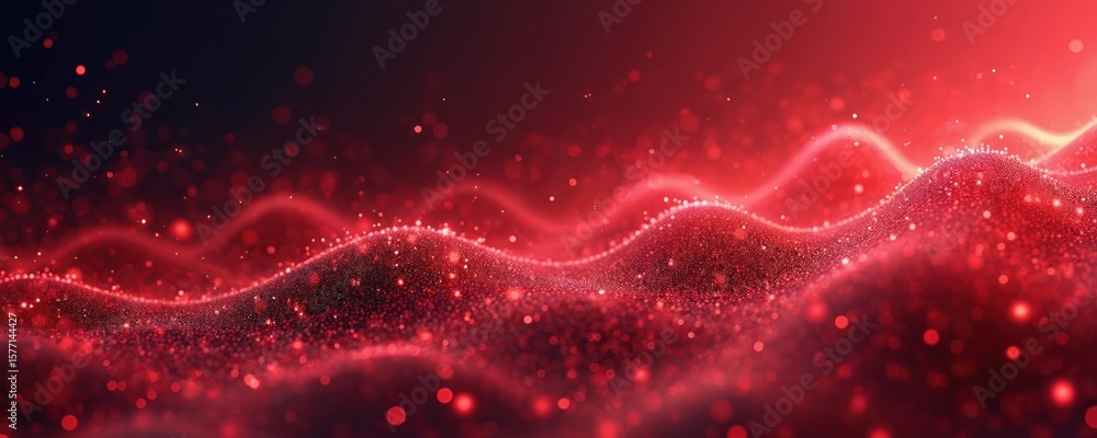 Poster vibrant illustration of starry night with small white dots creating depth, randomness. red, gray col