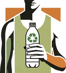 Vector illustration of a person holding a recycled water bottle supporting environmental awareness