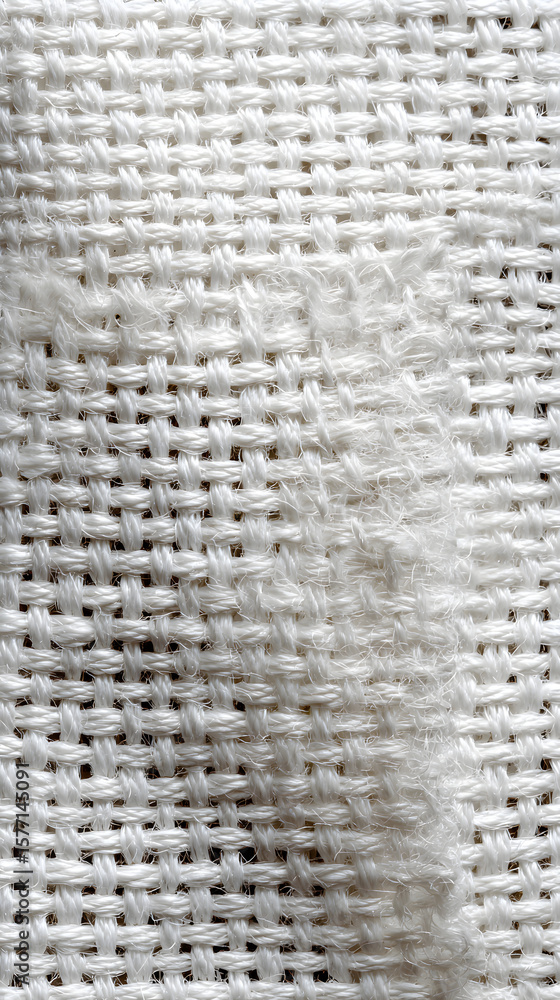 Poster white linen fabric texture close up with soft natural fibers and empty space for design or text over