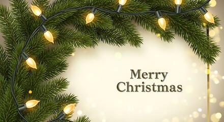 Christmas Festive Background: Elegant Pine Branches & Warm Lights