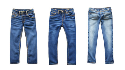 Blue denim jeans isolated on white background for clothing and fashion use