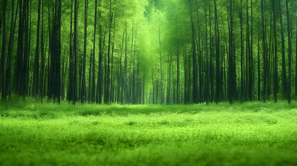 Fototapeta premium Serene Bamboo Forest with Soft Green Foliage in Tranquil Natural Setting