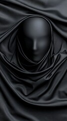 Abstract Representation of a Human Face Hidden in Black Fabric