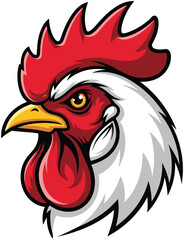 Bold rooster head illustration, aggressive chicken face cartoon, vector animal logo art, proud farm bird drawing, strong poultry mascot graphic design