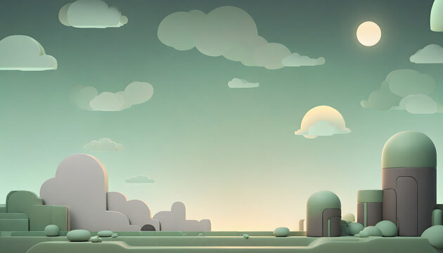 Minimalist Pastel Sky and White Fluffy Clouds Landscape - Powered by Adobe