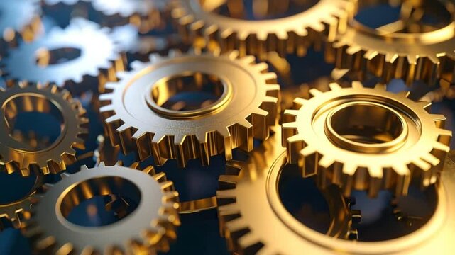 Golden gears interlocked illustration