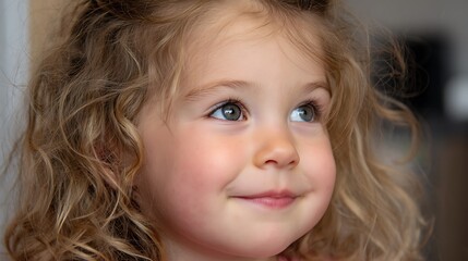 a real little girl around 3 years old smiling shyly, looking slightly away, cute and bashful expression, photorealistic 