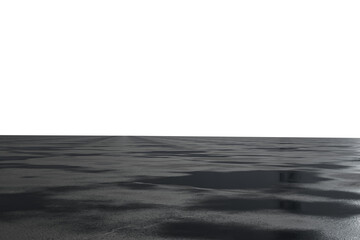 dark image depicting a flat, reflective surface with subtle texture and faint, horizontally-aligned light streaks near the horizon, suggesting a vast, empty expanse under a dark sky.  