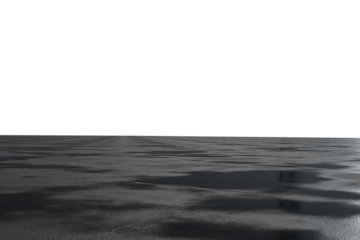dark image depicting a flat, reflective surface with subtle texture and faint, horizontally-aligned light streaks near the horizon, suggesting a vast, empty expanse under a dark sky.  