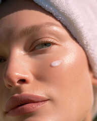 young woman applying facial mask