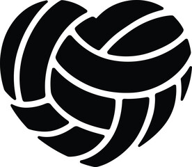 Volleyball Heart Shape Silhouette Vector Icon for Sports Lovers