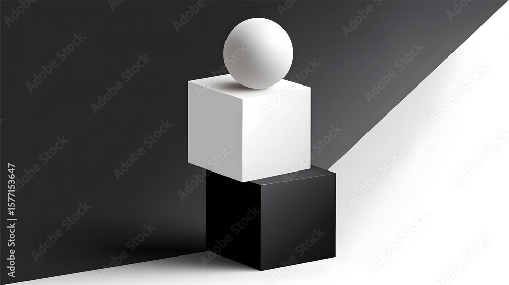 Poster minimal 3d render of geometric shapes on monochrome background
