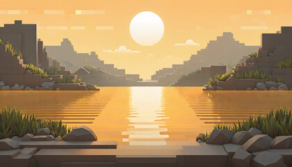 Reflective Lake Sunset Landscape