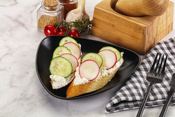 Bruschetta with soft cheese and radishes