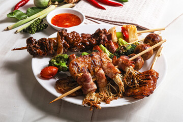 Asian grilled skewer assortment satay
