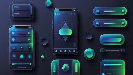 Smartphone UI Design Elements Neon Green and Blue Interface UX Mobile App