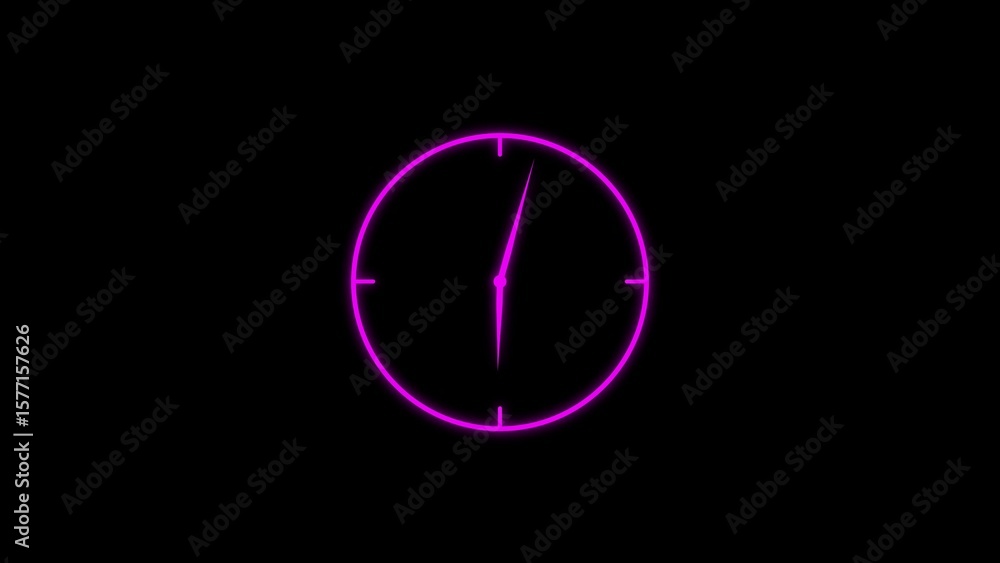 Poster illuminated neon clock showing time in futuristic digital style on black background