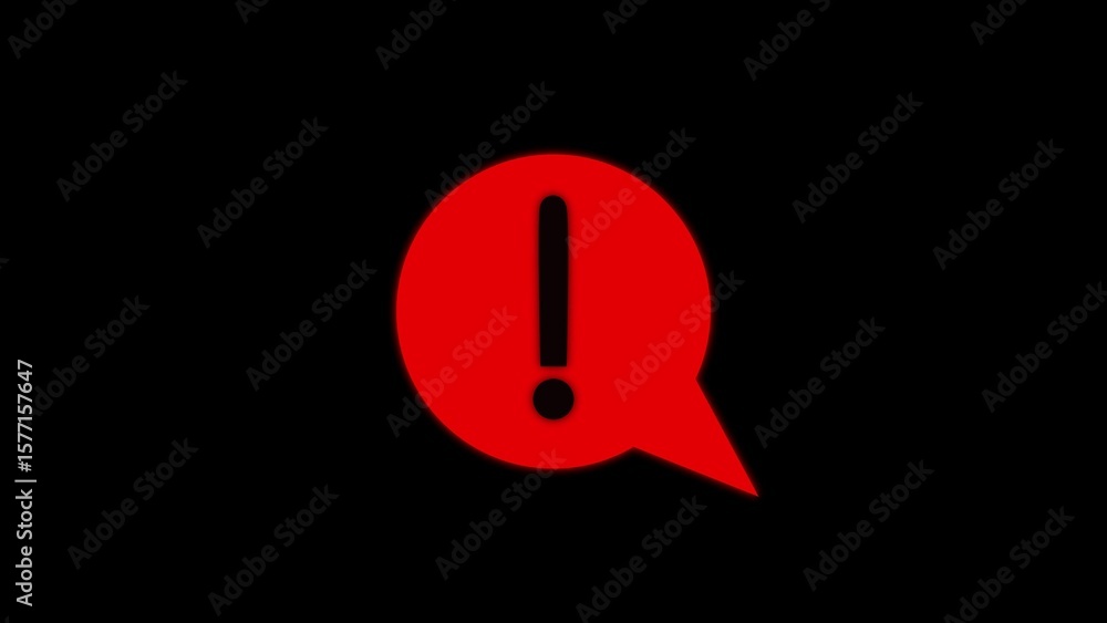 Poster red exclamation mark in a speech bubble on black background indicating alert or warning