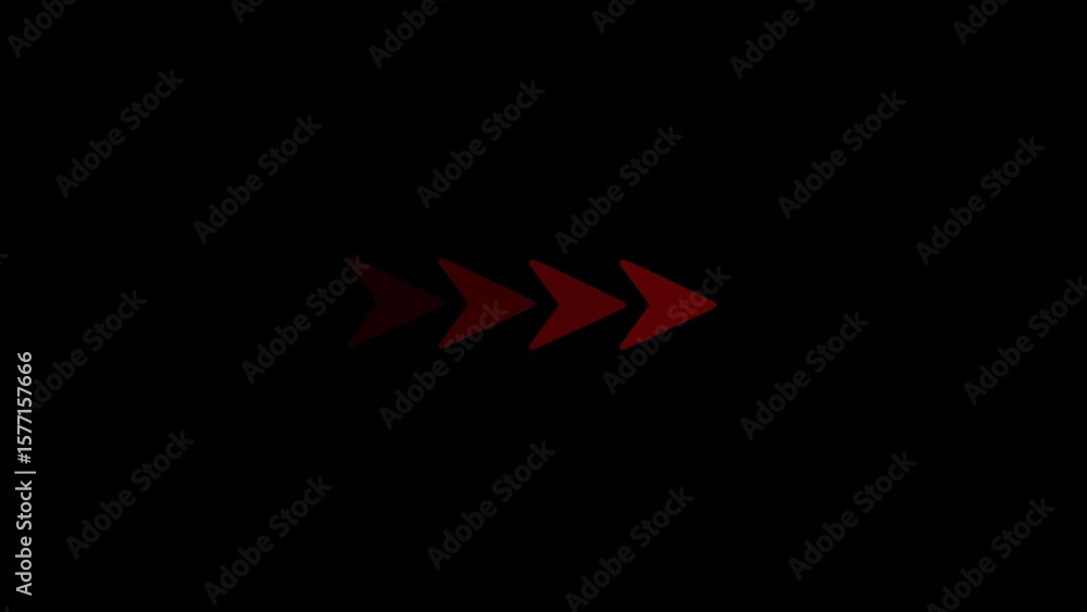 Poster four red arrows pointing right direction with blurred effect on a dark black background